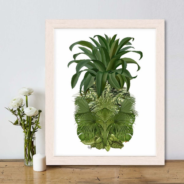 Pineapple print Tropical Palms Green wall art Pineapple wall art tropical decor beach house coastal living pineapple decor Tropical print