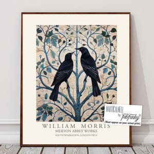 Impresión de pájaro estilo William Morris, ilustración de mirlo, póster de William Morris, arte de pared de estilo vintage grande, decoración para amantes de la naturaleza y la vida silvestre