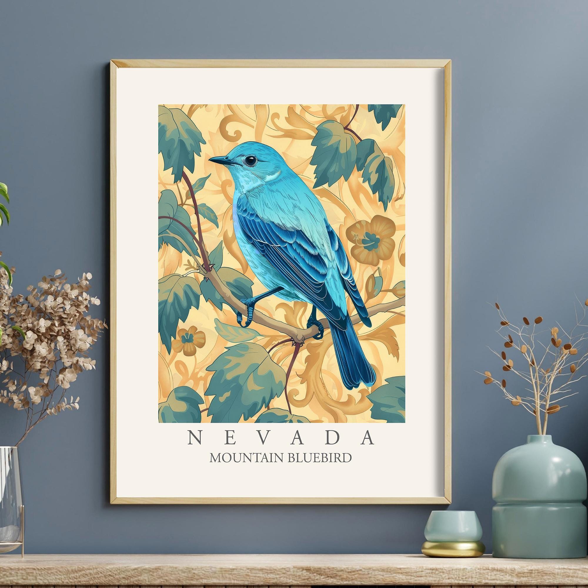 //Mike// ウィリアム　ターナー「フェルモス海岸」銅版画約16×24 Mountain Bluebird Art Print, William Morris Style Floral, Nevada