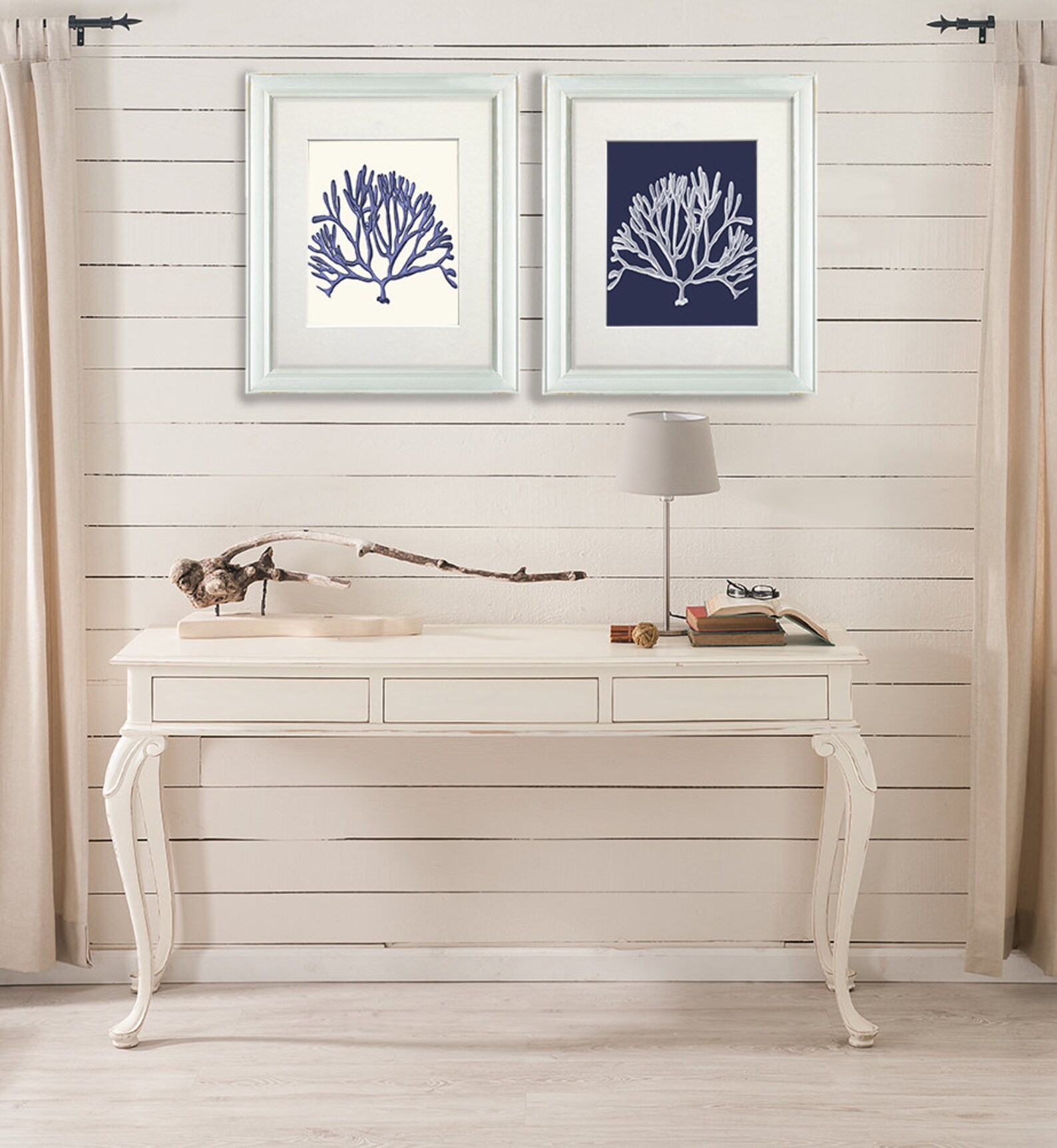 Sea Coral Prints Set of 2 Blue and White Sea Coral Art Etsy