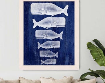 Whale print - Whale Family White on Blue  whale poster nautical print coastal Wall Art Beach art Coastal living nautical decor Coastal Decor