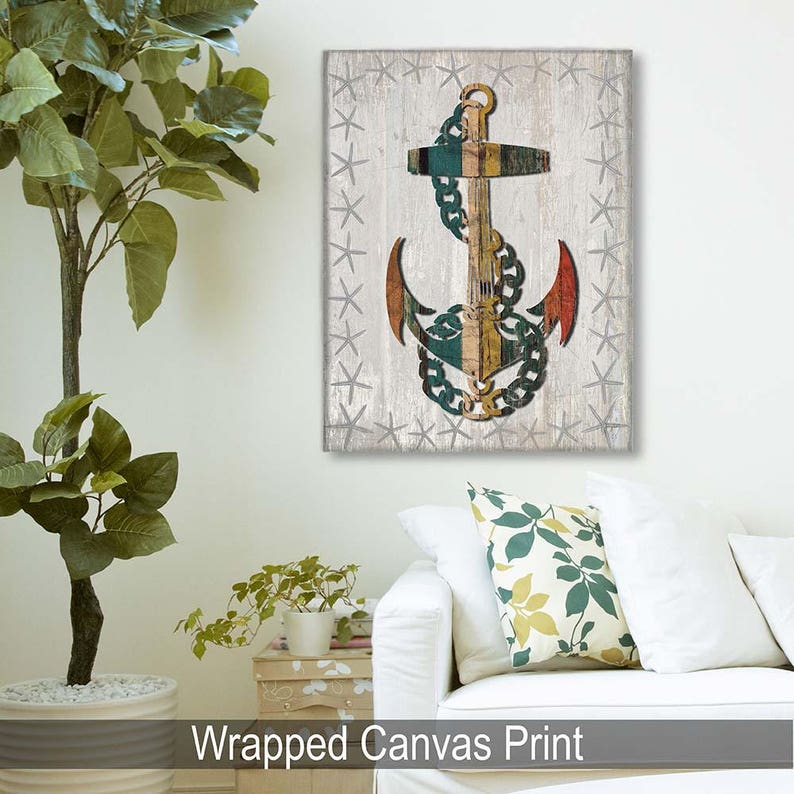 Anchor print Distressed Wood Effect Anchor 1 Anchor wall decor Anchor decor Anchor gift for navy wife gift for boyfriend Nautical wall art image 5