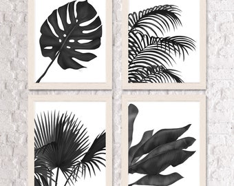 Tropical Decor - Tropical Leaves 1, Black on White - tropical prints palm leaf tropical art palm print tropical wall art black art print