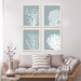 Set 4 Coral Prints Mist Blue/Green, Nautical print nautical Poster coral art Wall Art Wall Decor Wall Hanging beach house bathroom poster