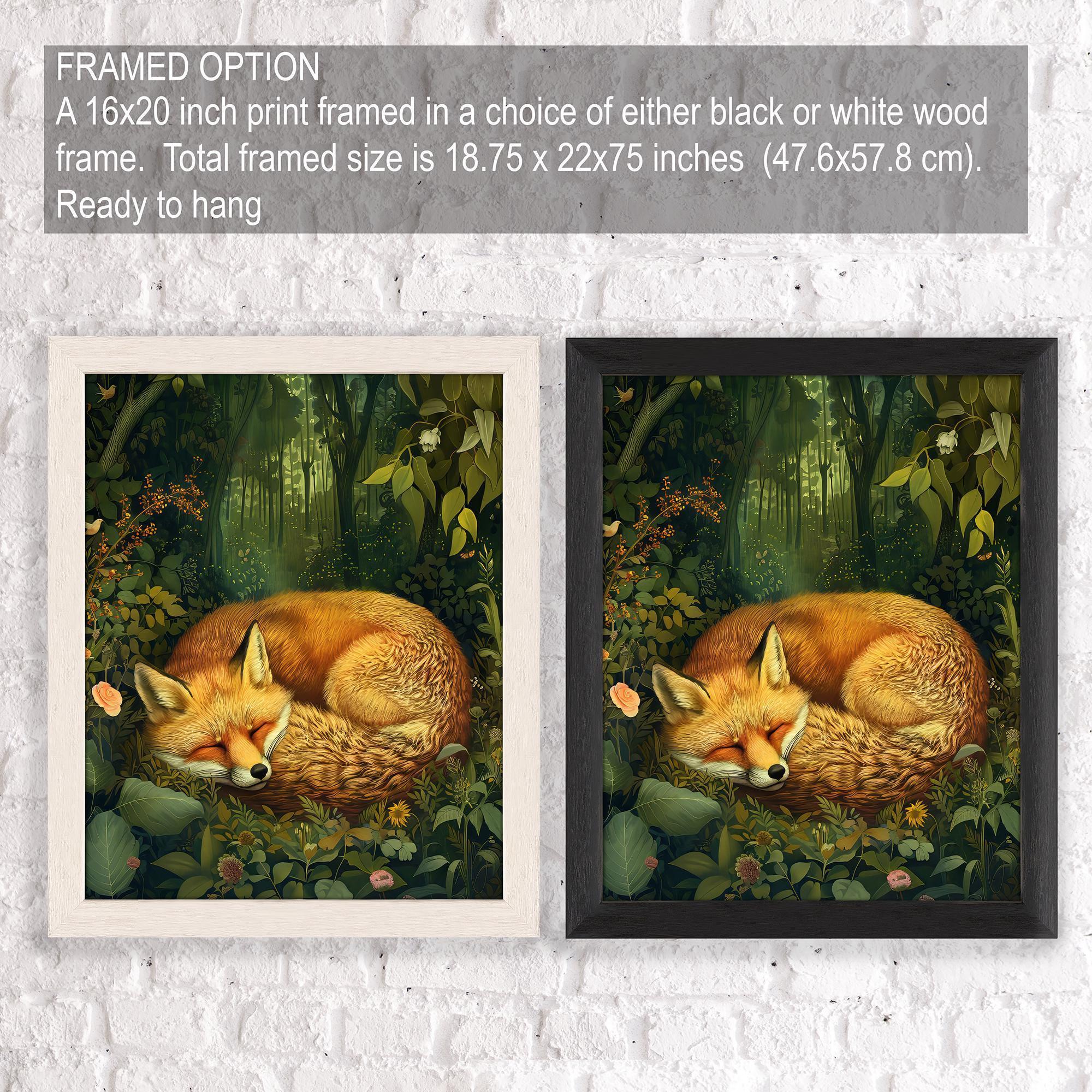 Sleepy Fox Wall Art, Fox Print, William Morris Style Poster