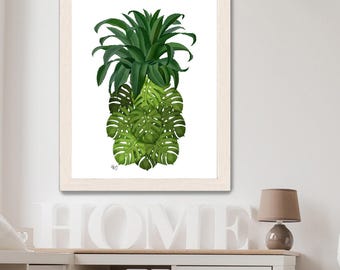 Tropical decor Monstera Leaf Pineapple print palm leaf beach house coastal living pineapple decor Tropical print home decor wall decor