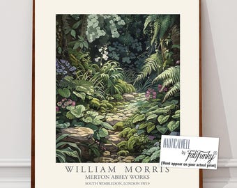 Stampa botanica in stile William Morris, sentiero da giardino di campagna, decorazione murale floreale vintage