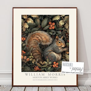 William Morris style print, William Morris poster, Grey Squirrel Illustration, Vintage style Botanical wall art, William Morris Woodland