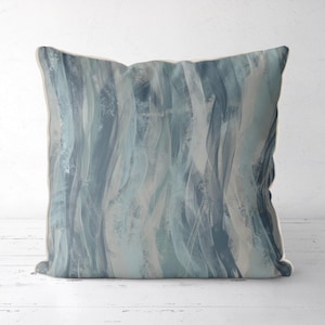 Kussen strandhuisje, kustdecor, modern kustkussen, zeeblauw en zeegroen kussen, sierkussenhoes, woondecoratie - Sea Ribbons 2