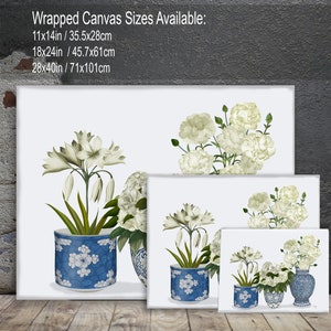 Chinoiserie vases, Blue and white, Botanical prints, Chinese wall art, Hamptons style, Floral art prints, Peonie lily carnation, Canvas art image 9
