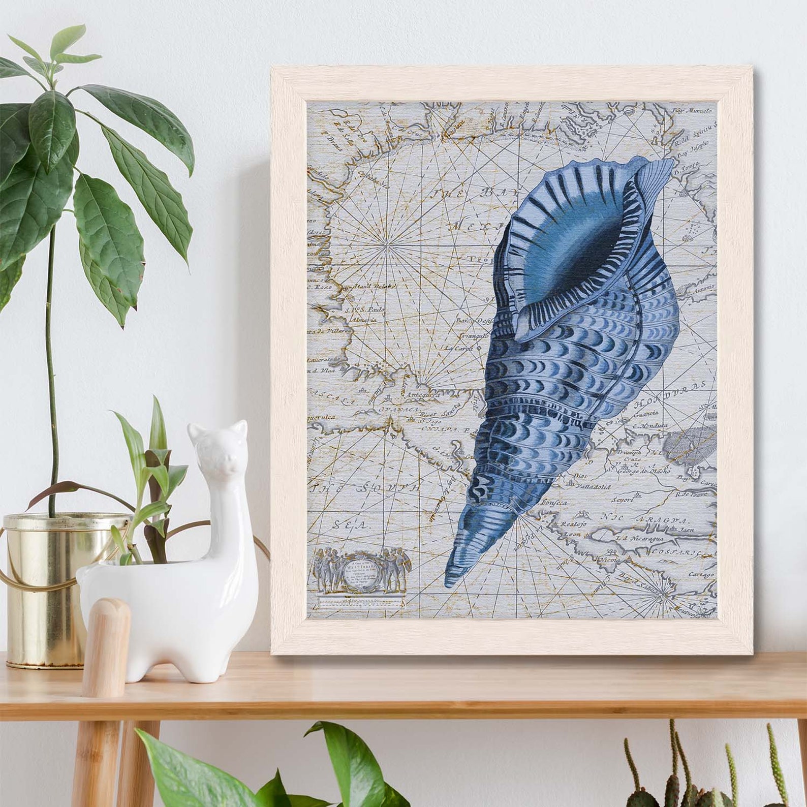 Blue Shell Print on Nautical Map 3 Sea Shell Print Nautical - Etsy