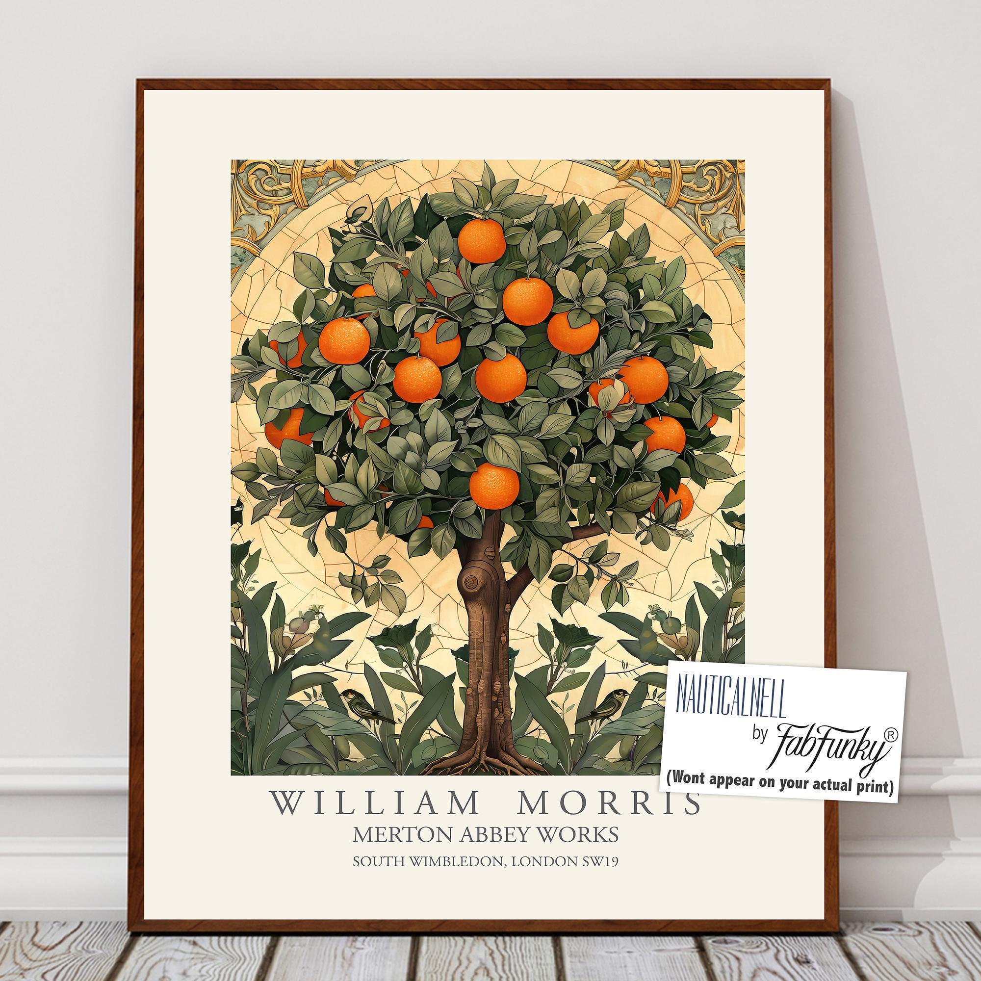 William Morris Style Orange Tree Print, Floral Poster, Large