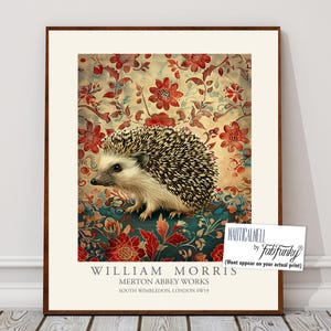 William Morris Stil Druck, William Morris Poster, niedliche Igel Illustration, botanisches Plakat im Vintage-Stil, Waldtier Wandkunst