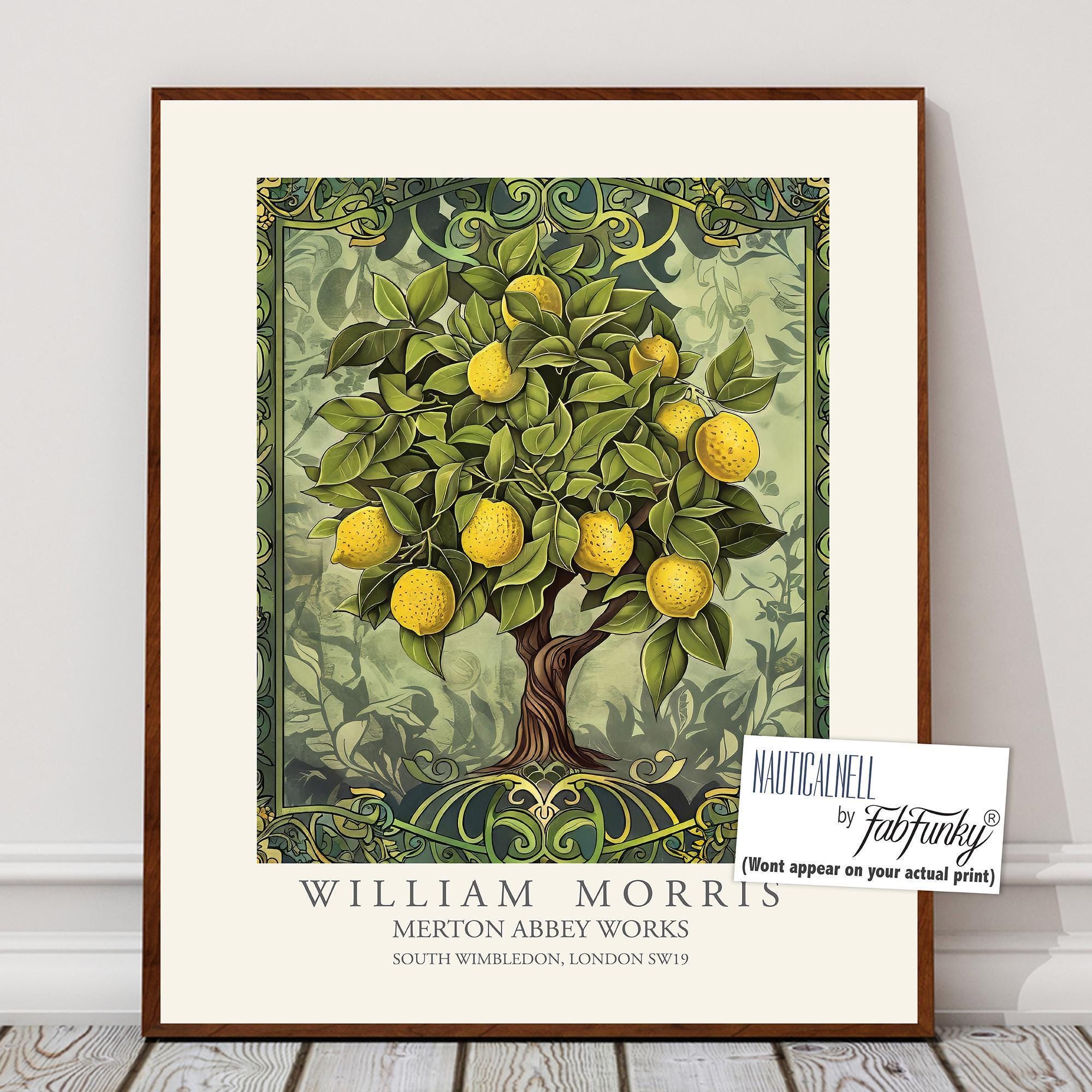 William Morris Style Lemon Tree Giclée Print, Vintage Kitchen Art