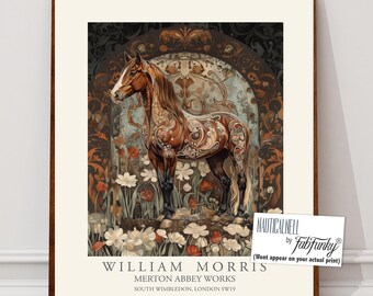 ウィリアム・モリスの馬のアートプリント：ヴィンテージのボタニカルな