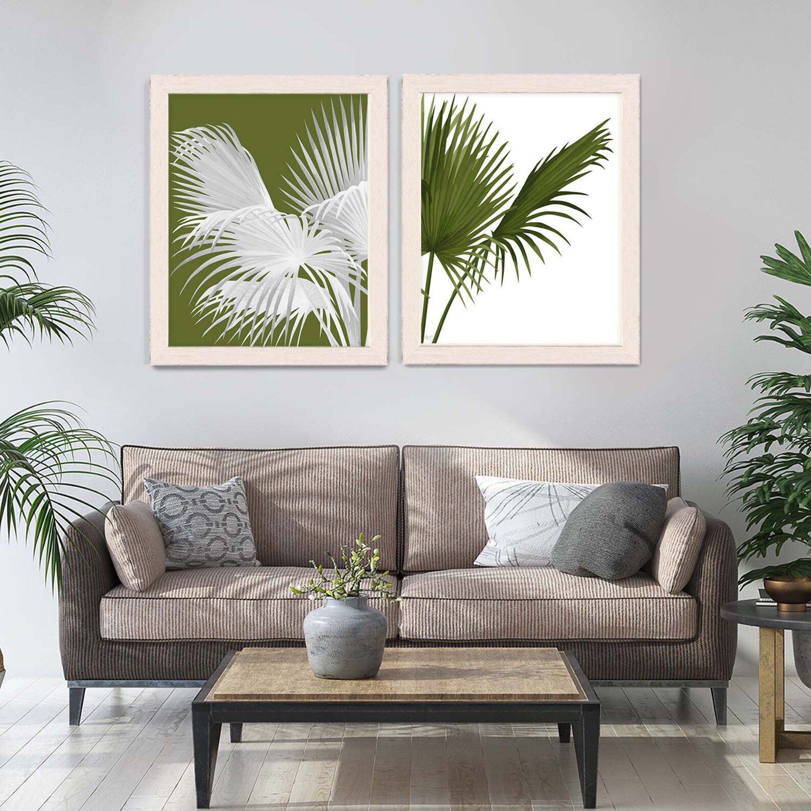 Green Wall Art Set 2 Prints Contrasting Palms Green and Etsy UK