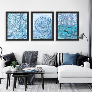 Sea swell print set of 3 abstract art Nautical decor, Blue Wall art, Large canvas art, Beach house decor, Ocean painting, Coastal blues image 3