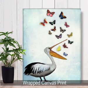 Pelican & Butterflies Art Print: Whimsical Beach House Decor image 5