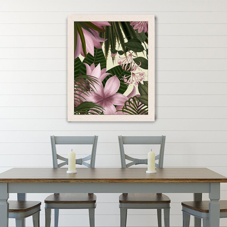Botanical artwork, wall art on canvas, tropical flower art floral print, flower painting, tropical room decor, pink decor - Tropical blush 4 image 3