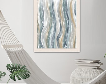 Abstract giclee, blue ocean art, coastal home decor, bathroom wall art, nautical art decor, ocean artwork, modern art print - Sea ribbons 3
