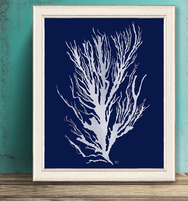 Navy Blue Decor Seaweed Art Seaweed Print Coastal Room Etsy