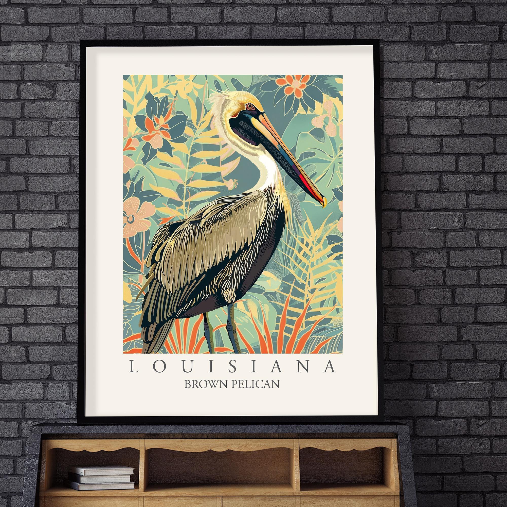 Brown Pelican Art Print, Louisiana State Bird, William Morris