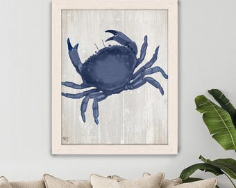 Blue Crab Giclee Art Print, Coastal Wall Decor