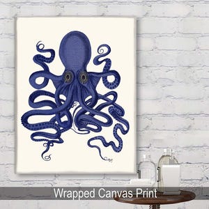 Octopus Print Blue 9 Octopus wall art Octopus poster octopus illustration Nautical Print Digital Print blue octopus Wall Art Wall Decor image 6