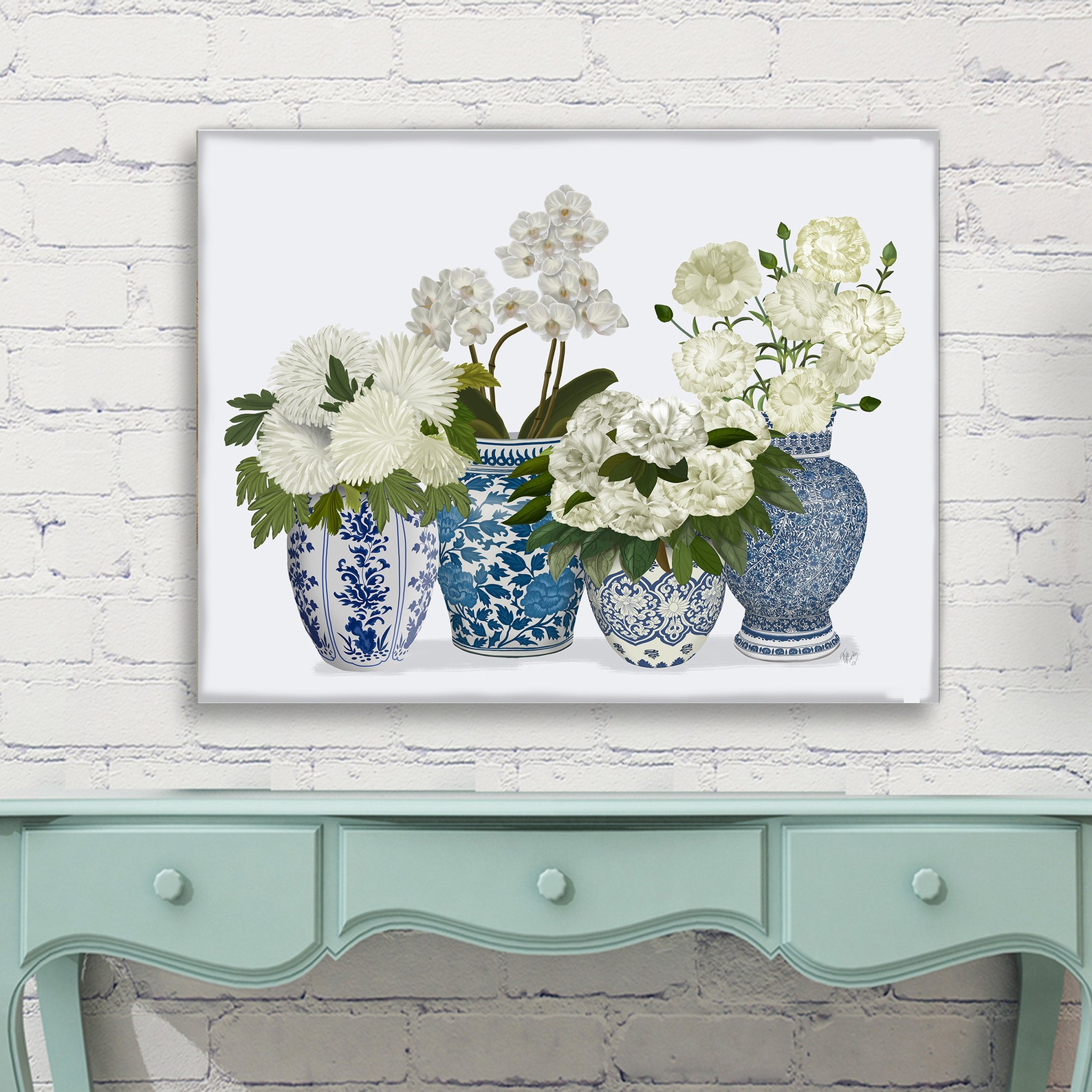 Floral Art Print Chinoiserie Vase Art Blue and White China Etsy