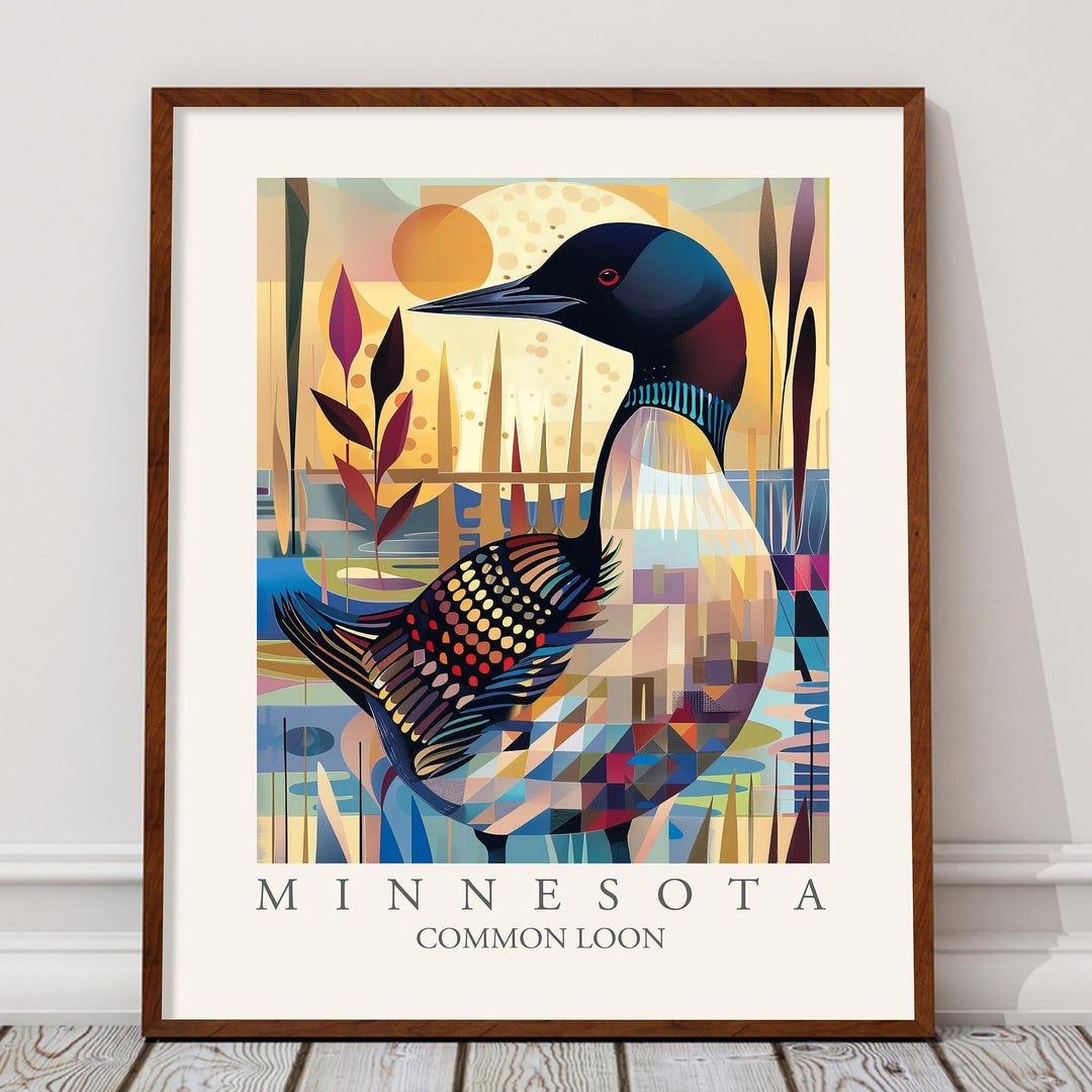 Common Loon Minnesota State Bird Print, Modern Abstract Style Wall Art ...