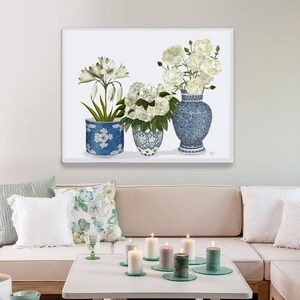 Chinoiserie vases, Blue and white, Botanical prints, Chinese wall art, Hamptons style, Floral art prints, Peonie lily carnation, Canvas art image 10