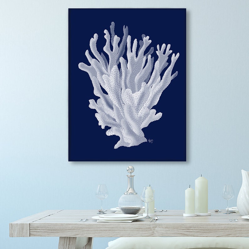 Navy Blue Decor Sea Coral Coral Print Coastal Room Decor - Etsy