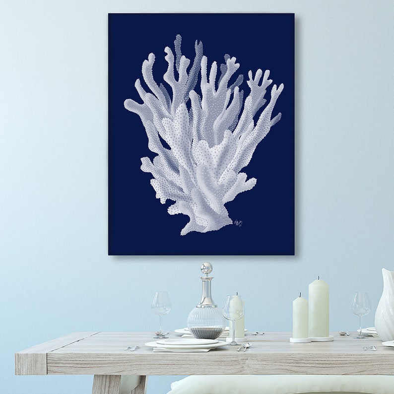 Navy Blue Decor Sea Coral Coral Print Coastal Room Decor Etsy