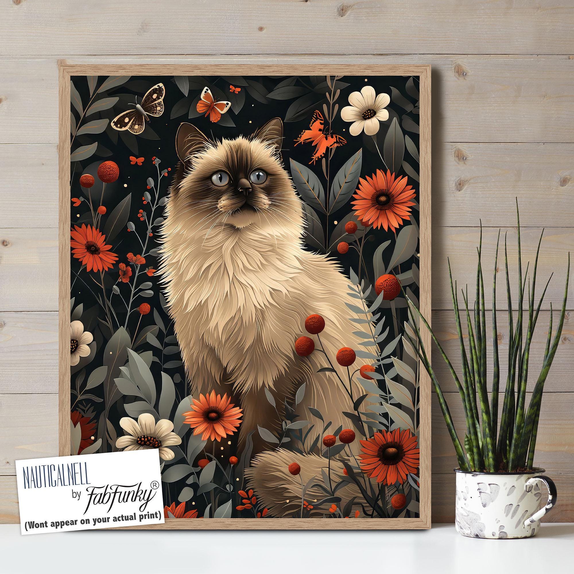 Ragdoll Cat Art Print, Vintage Floral Cream Cat Poster - Etsy