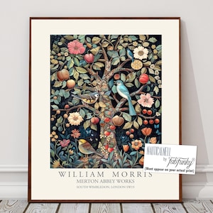 Impressão botânica estilo William Morris, pôster de árvore floral, grande arte de parede vintage, ilustração da natureza, decoração de casa boho art nouveau de bosques