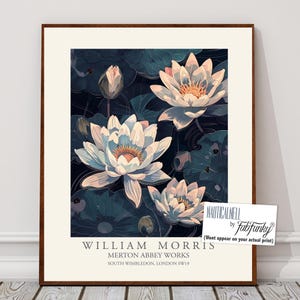 Impressão de nenúfares no estilo William Morris, pôster de nenúfares, grande arte de parede vintage, ilustração da natureza, presente para amantes de flores boho Art Nouveau