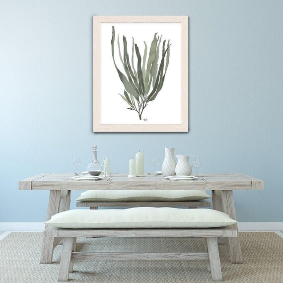 Green seaweed print, beach house decor, ocean artwork, nautical theme, coastal beach decor, green room art nature inspired - Seaweed 1 green