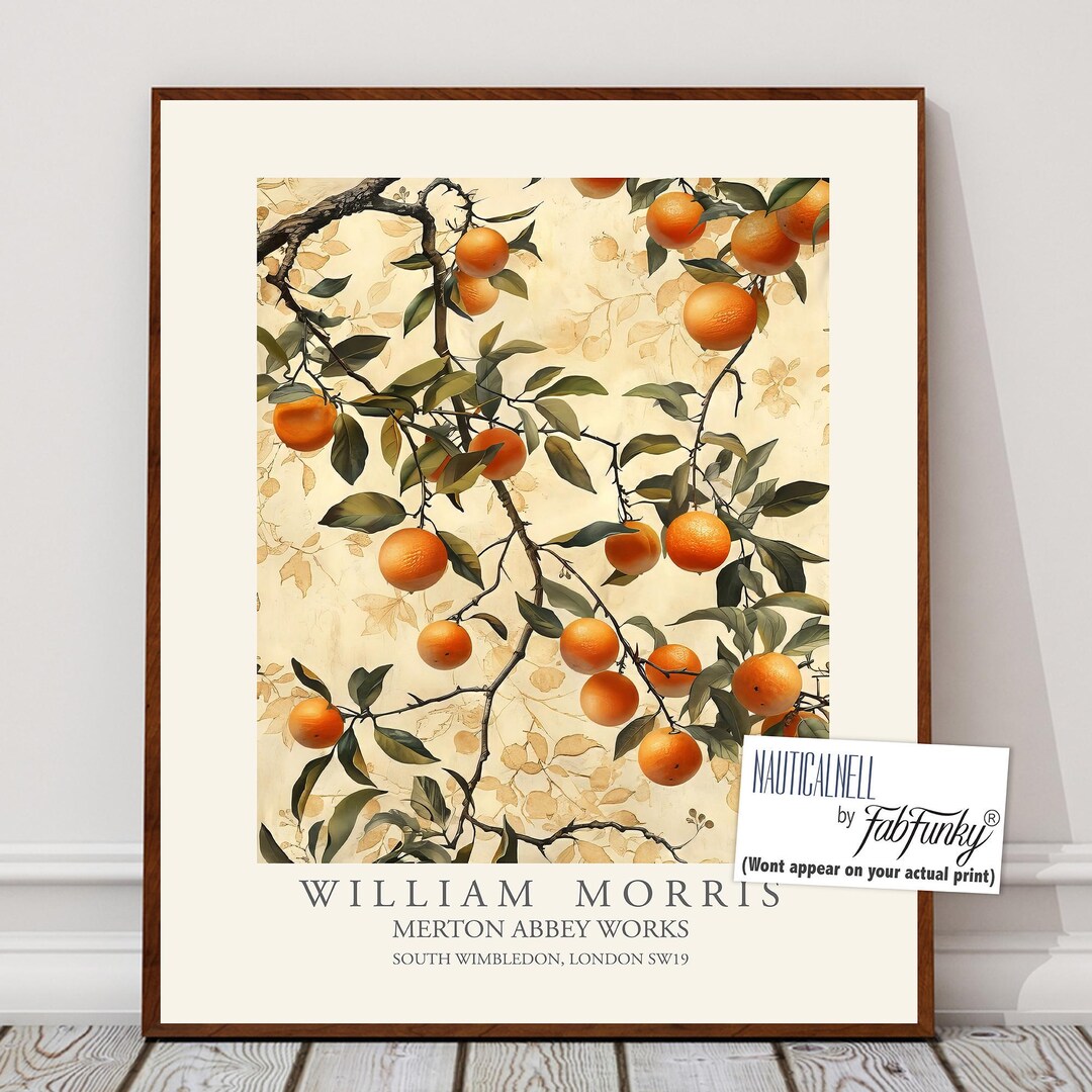 William Morris Style Orange Tree Print, Floral Poster, Large Vintage ...