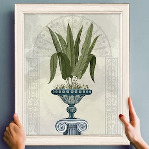 Decorative urn art print, Botanical print victorian urn, Grecian style wall art, Ornate Roman vase illustration, Classical antique vase art