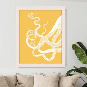 Octopus Tentacles White/Mustard, Octopus print Nautical print beach house decor coastal living kraken print Nautical Home Decor Beach Decor image 9