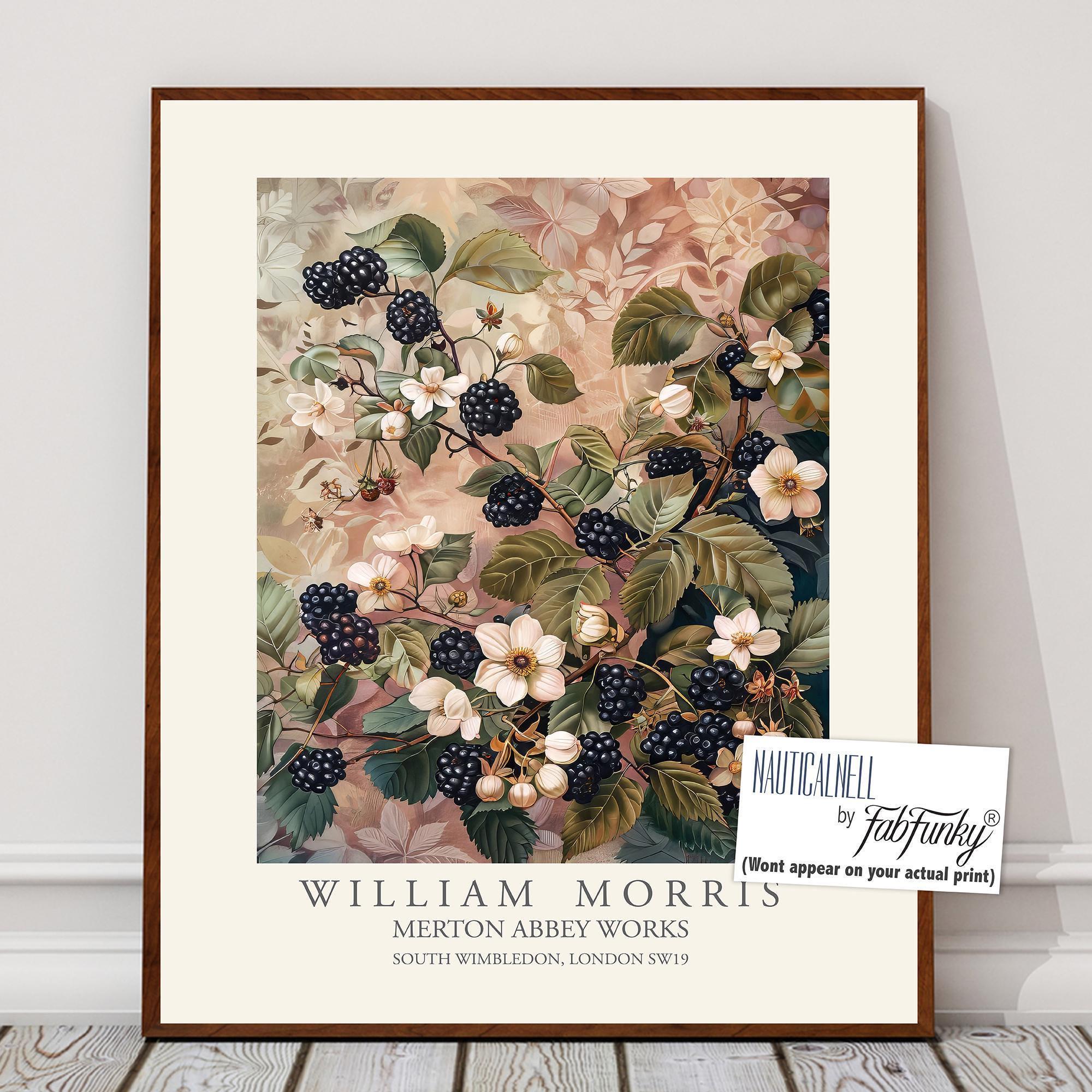 William Morris Style Blackberry Print, Fruit Flower Poster, Large William Morris Style Blackberry Print, Fruit Flower Poster, Large