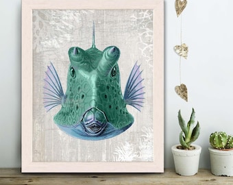 Cowfish Fish Art Print - Nautical print, sea picture, beach decor, wall decor, marine painting, fish print, nautical picture