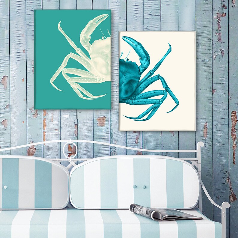 Nautical Art Prints Crab Prints Turquoise Nautical gift bathroom Decor Nautical Decor Wall Art Beach House Crab Picture housewarming gift image 9