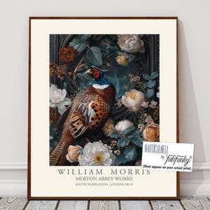 William Morris style bird print, William Morris Pheasant poster, Large Vintage wall art, Wildlife nature lover Illustration british birds