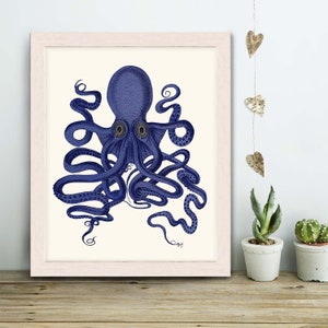 Octopus Print Blue 9 Octopus wall art Octopus poster octopus illustration Nautical Print Digital Print blue octopus Wall Art Wall Decor image 3