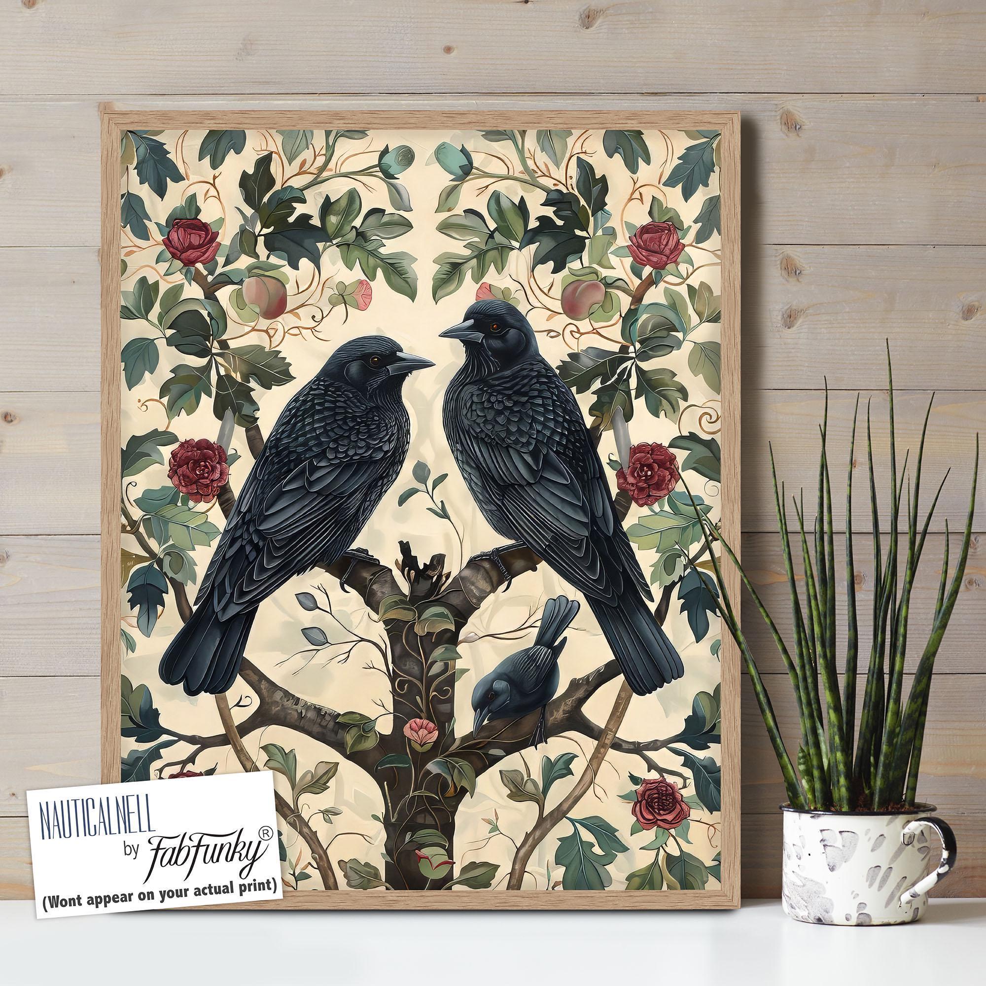 Blackbird Art Print, William Morris Style, Vintage Garden Bird