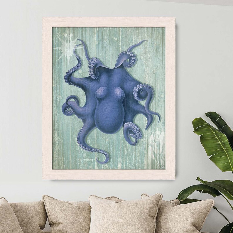 Bathroom Art Octopus 4 Blue Octopus Poster Octopus Decor Etsy