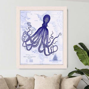 Blue Octopus print 1 Nautical Map, San Francisco map california map nautical map print dining room wall art Octopus wall art Nautical Poster