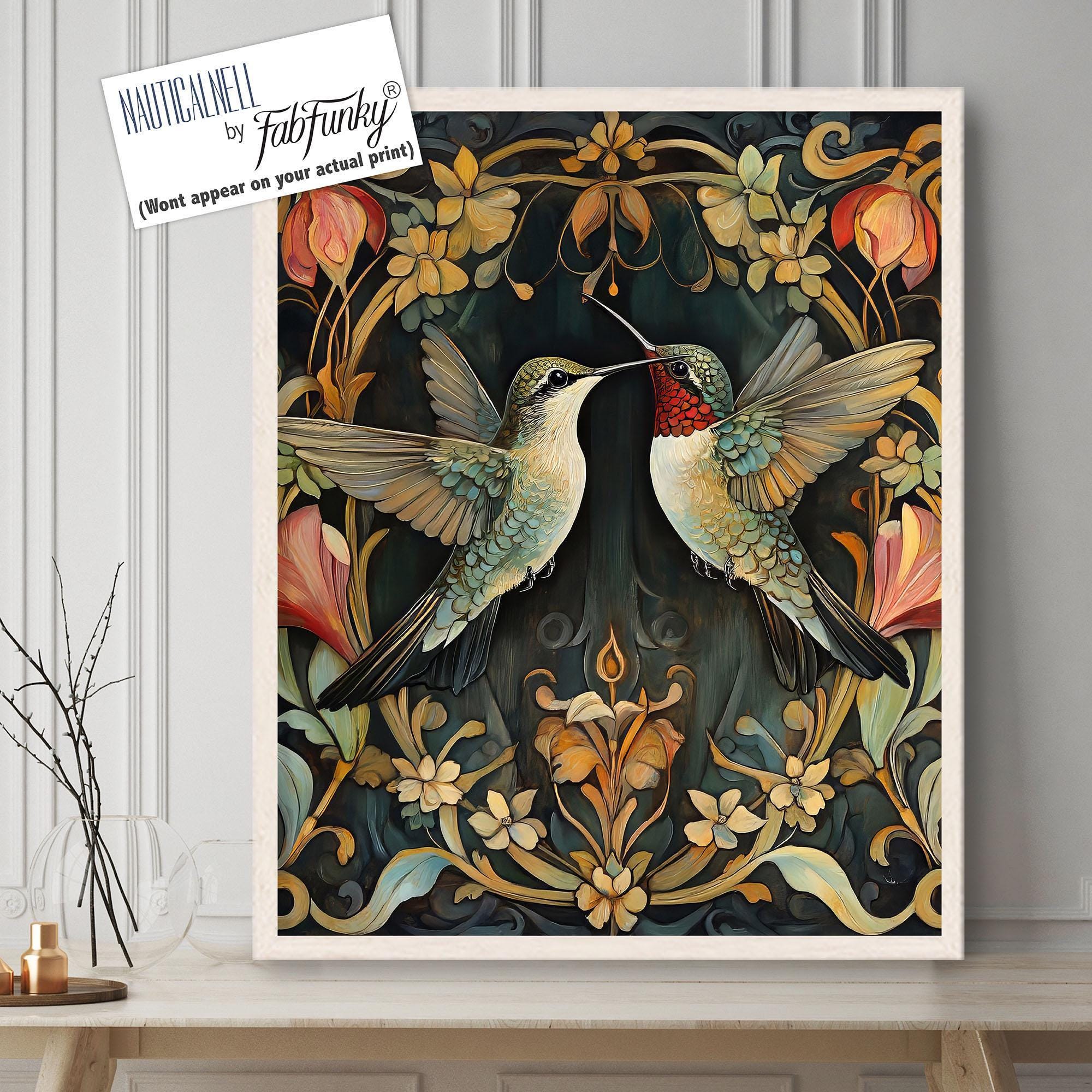 展示美品 TIME＆STYLE night bird シングル Art Nouveau Hummingbird Art Print, Romantic Hummingbird Wall Art