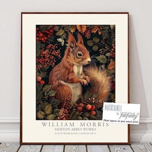 William Morris Style Red Squirrel Botanical Print